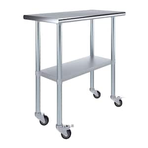 18 in. x 36 in. Stainless Steel Work Table with Casters : Mobile Metal Kitchen Utility Table with Bottom Shelf