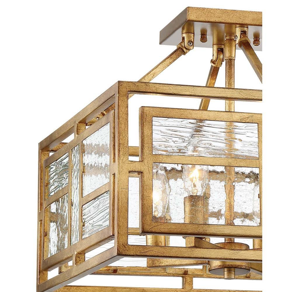 Pandora Gold Leaf 4-Light Semi Flush Mount with Clear Water Glass