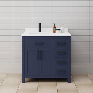 Beckett 36 in. W x 22 in. D x 35 in. H Single Sink Bathroom Vanity in Dark Blue with White Cultured Marble Top