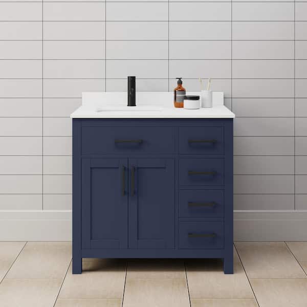 Beckett 36 in. W x 22 in. D x 35 in. H Single Sink Bathroom Vanity in Dark Blue with White Cultured Marble Top