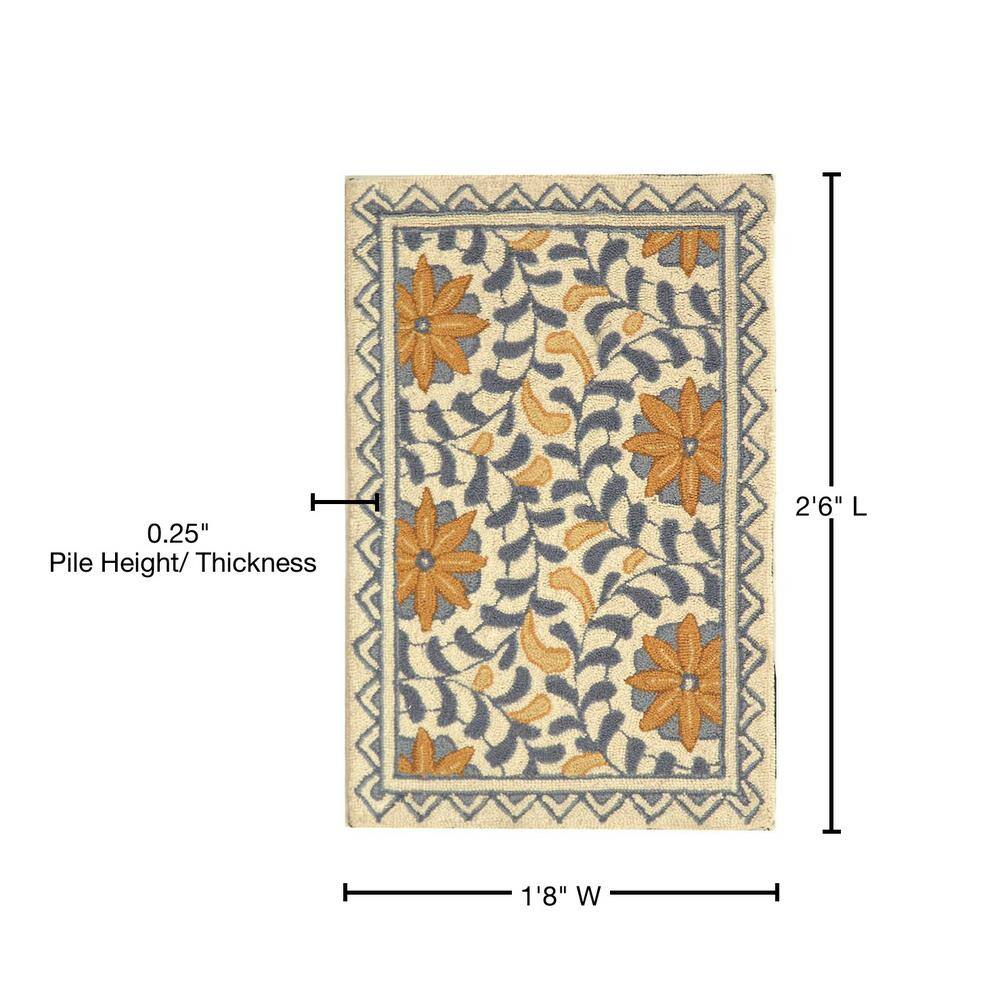 Handmade Chelsea Floral Wool Accent Rug - Ivory & Blue, 1'8" x 2'6"