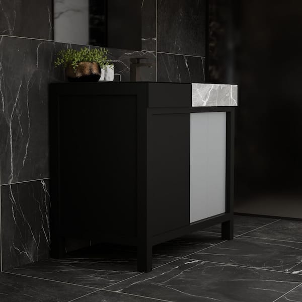 Lexora Zilara 36 in W x 22 in D Black and Grey Bath Vanity, Castle