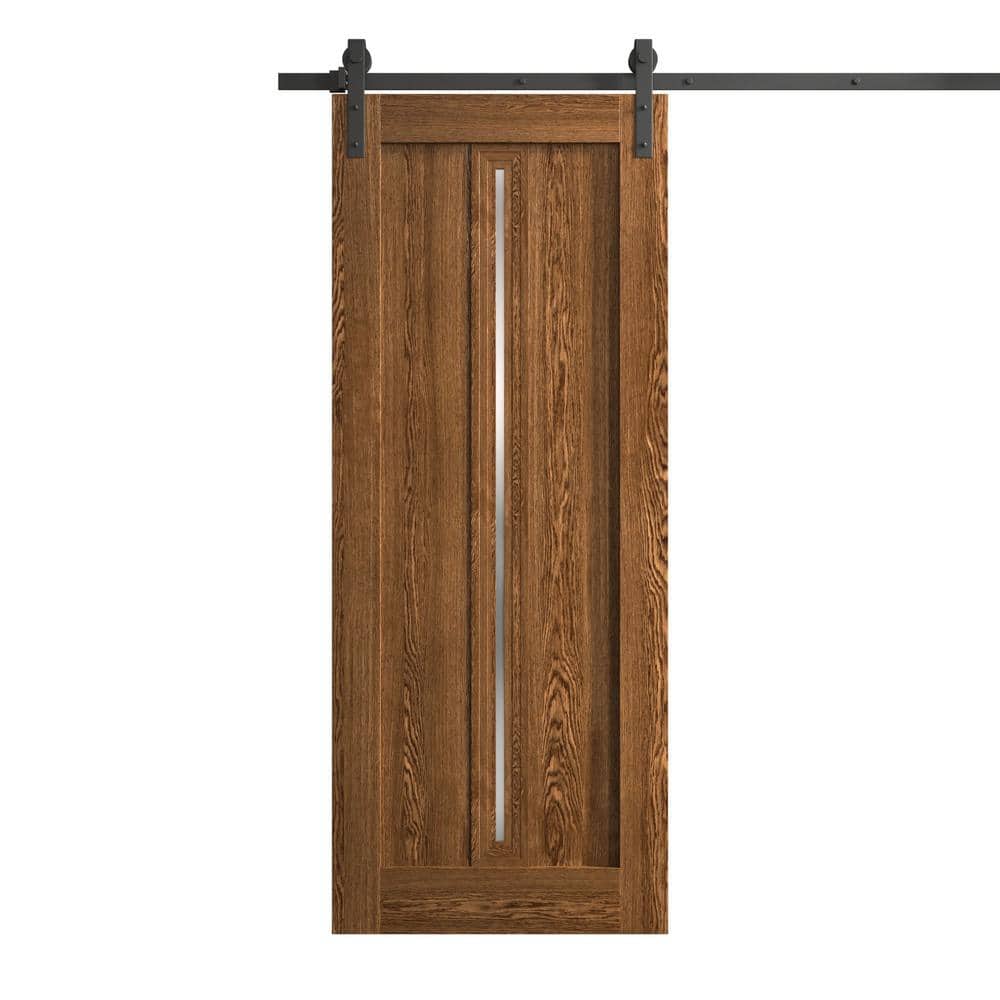 Assembly Required 18 in. x 96 in. Frosted Glass Cognac Oak Solid Wood Single Barn Door Slab With Hardware price history on PriceWatchPro