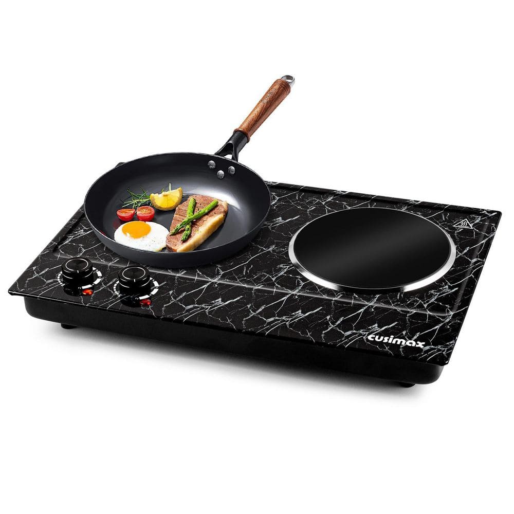 Elexnux 2-Burner 7.1 in. Black Electric Hot Plate with Durable