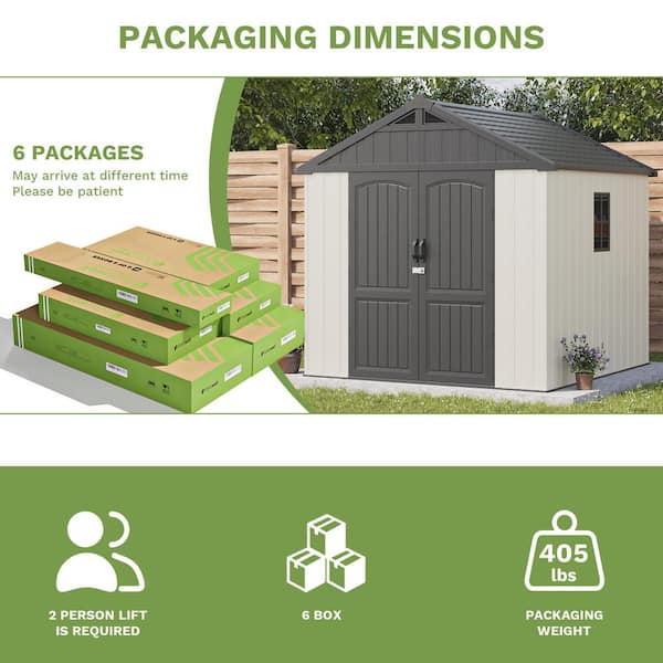 Patiowell 8 ft. W x 8 ft. D Resin Plastic Outdoor Storage Shed