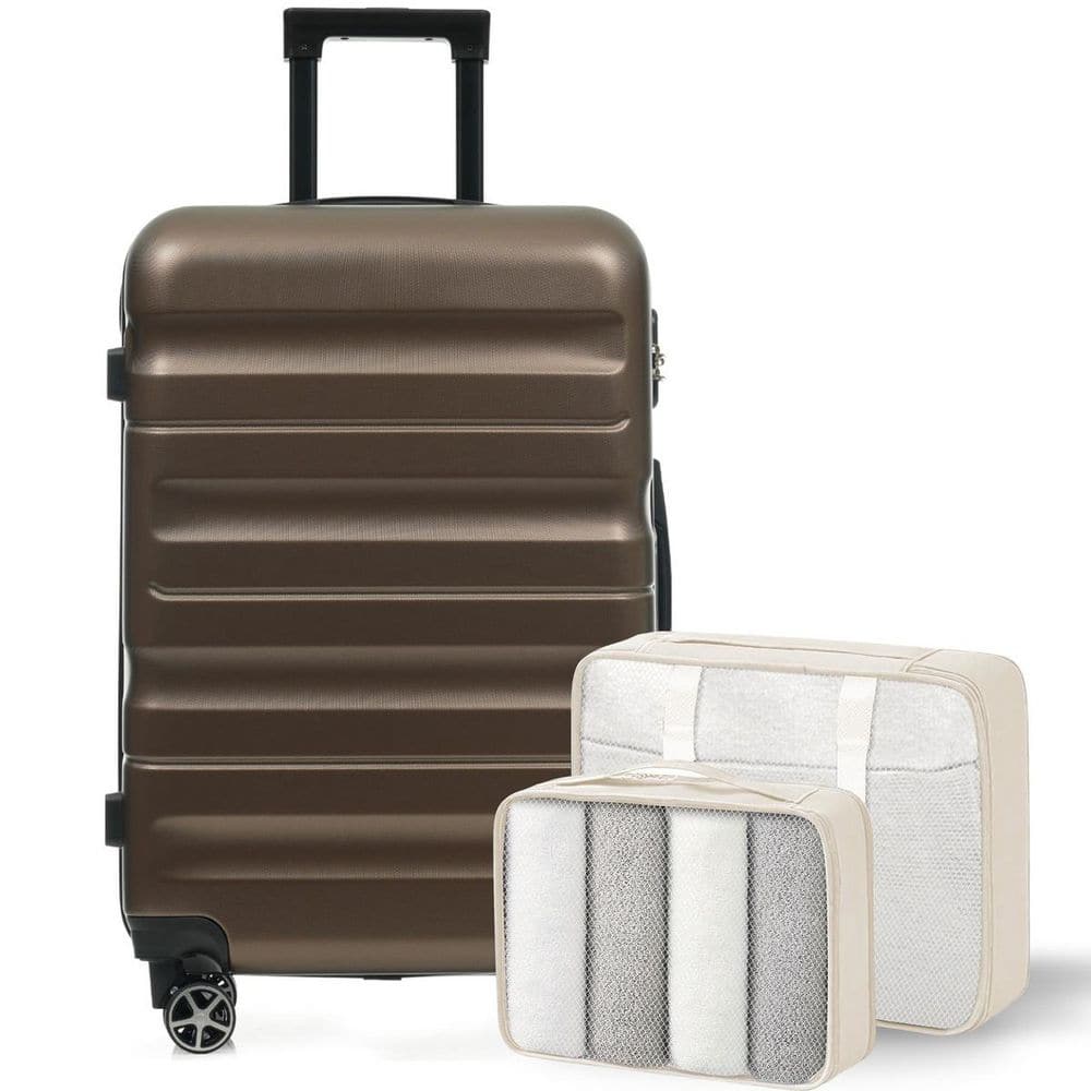 3-Piece Brown Hardshell ABS Plastic Spinner Wheels Lightweight Luggage Set with 2 Packing Cubes for Organized Travel price history on PriceWatchPro