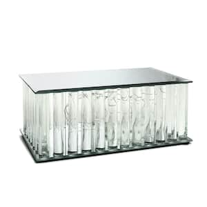 1-Tier Clear Rectangle Mirror LED Fairy Light Up Glass Columns Cake Stand Dessert Display Tray 10 in.