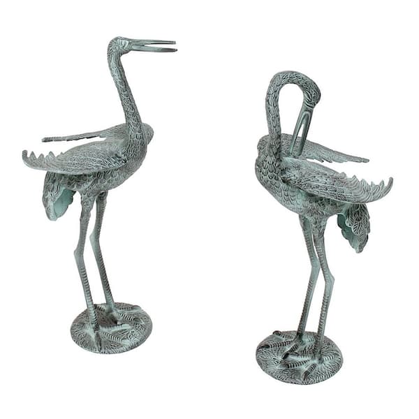 Achla Designs Outdoor Preening Crane Pair Statue, 23 in. Tall, Blue-Grey Verdi Painted Finish