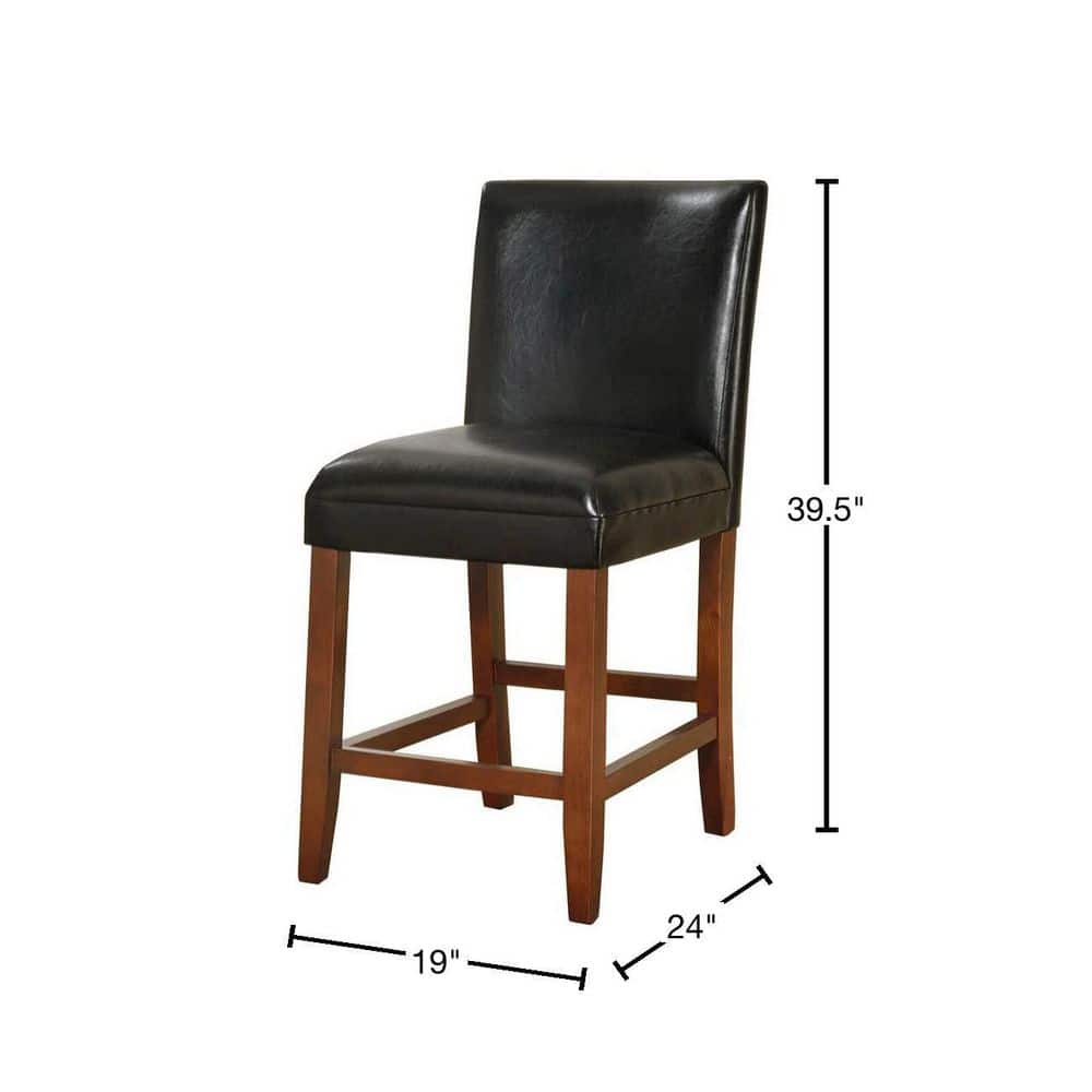 24" Black Faux Leather Counter Height Barstool with Wood Legs