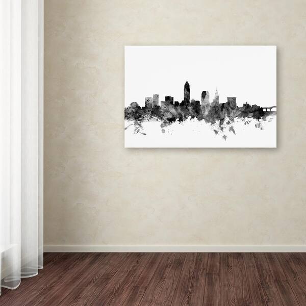 Trademark Fine Art 16 in. x 24 in. Cleveland Ohio Skyline Black