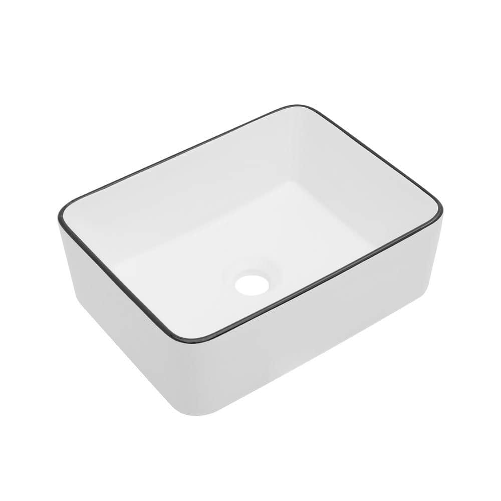 16x12 Inch White Ceramic Rectangular Vessel Bathroom Sink