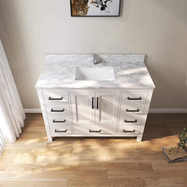 48 in. W x 22 in. D x 35 in. H Single Sink Bath Vanity Cabinet in White with Cultured Marble Top