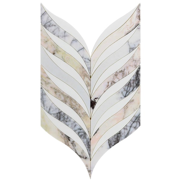 Fleur Peach Lilac Cream 4 in. x 0.39 in. Polished Marble Mosaic Floor and Wall Tile Sample