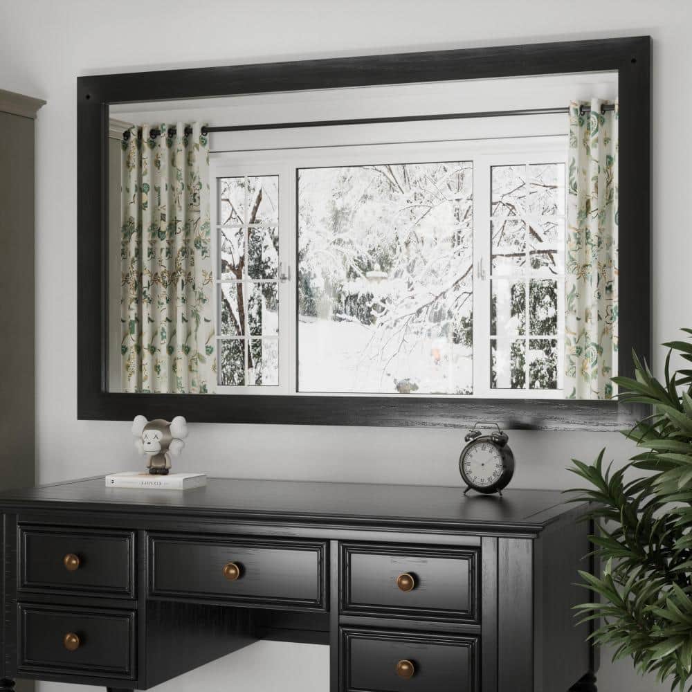 40 in. W x 26 in. H Rectangular Rustic Wood Framed Wall Mirror Bathroom Vanity Mirror Farmhouse Mirror in Black price history on PriceWatchPro