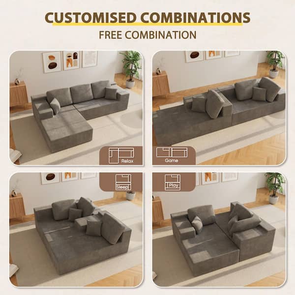 LACOO Modern Minimalist 108 in. Square Arm 2-Piece Chenille