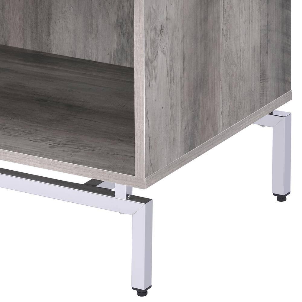 Weathered Gray Oak & White Metal Accent Table with Storage