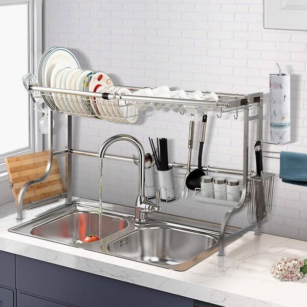 Bunpeony Black Adjustable Stainless Steel Standing Dish Rack Kitchen  Organizer ZY1K0023 - The Home Depot