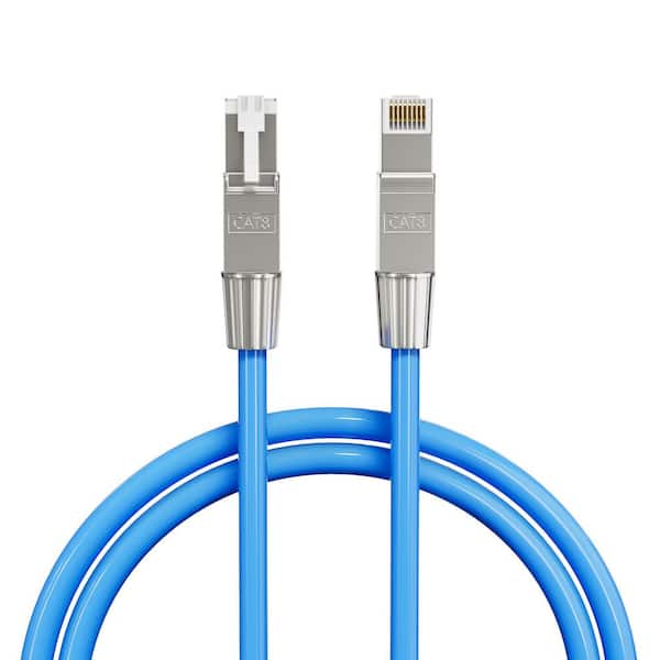 10 ft. Blue Cat 8 CMR 22 AWG 40GB Ethernet Internet Cable Solid Copper with Tinned Copper Braid Shielded, PoE IP Camera
