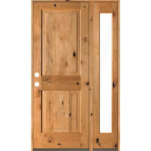 46 in. x 80 in. Rustic knotty alder Right-Hand/Inswing Clear Glass Clear Stain Square Top Wood Prehung Front Door w/RFSL