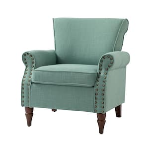 Cythnus Traditional Sage Nailhead Trim Upholstered Accent Armchair with Wood Legs