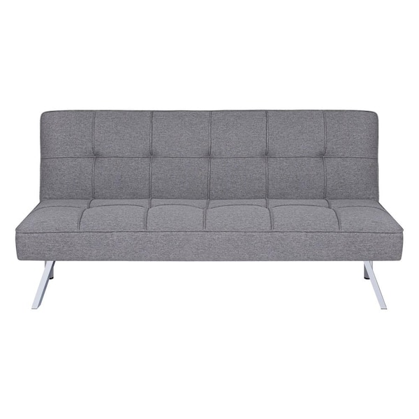 HOMESTOCK Gray Modern Futon Sofa Bed - Convertible Futon with Linen Fabric for Premium Comfort, Stylish & Durable.