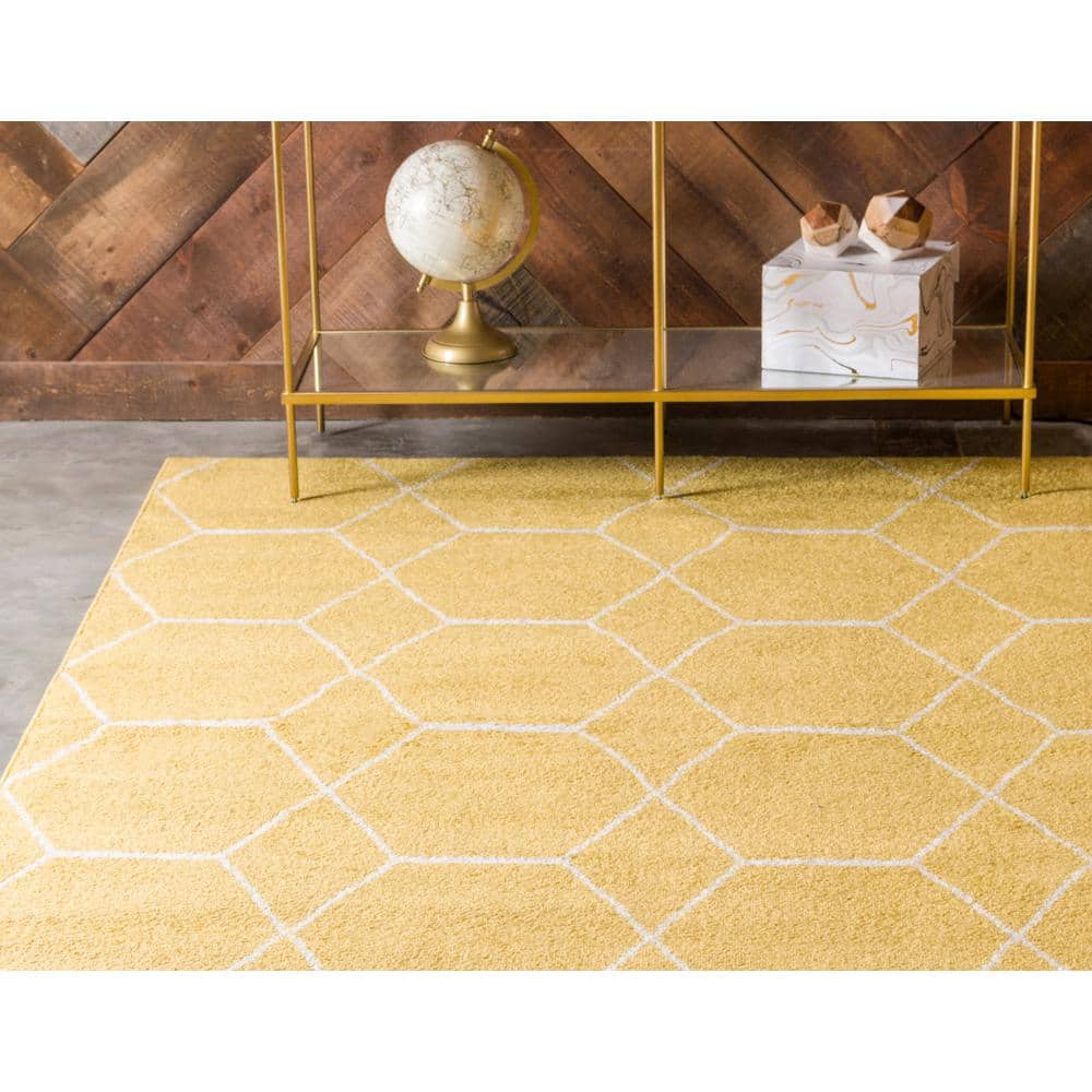 Yellow Geometric Trellis Easy Care Indoor Rug
