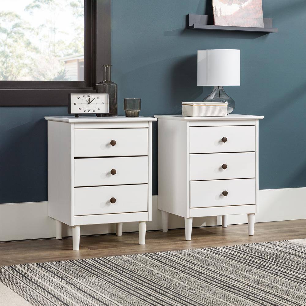 Modern White Painted 3-Drawer Solid Pine Nightstand