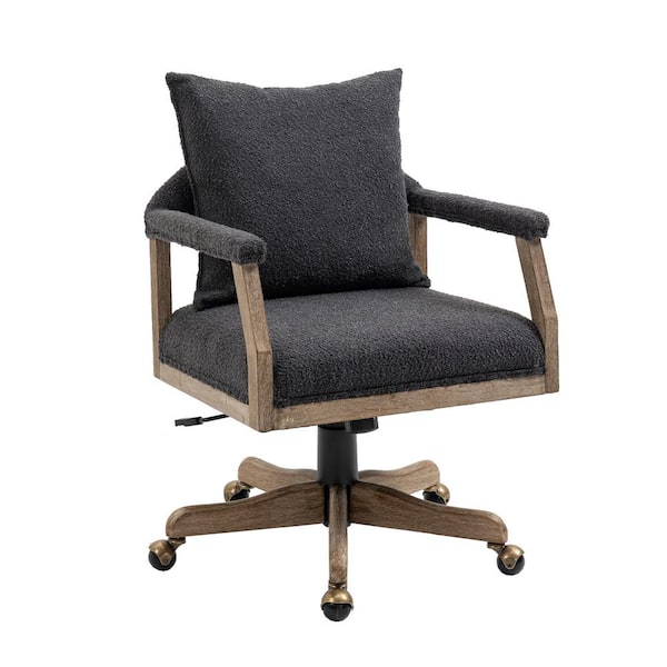 Unbranded Modern Boucle Fabric Height Adjustable Wood Base Swivel Ergonomic Home Office Desk Task Chair in Black with Arms