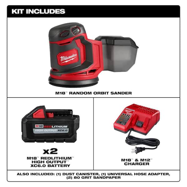 M18 18V Lithium-Ion Cordless 5 in. Random Orbit Sander w/ Two 6.0 Ah Battery and Charger