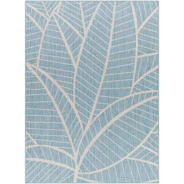 Livabliss Long Beach Blue/Cream Botanical 5 ft. x 7 ft. Indoor/Outdoor Area Rug