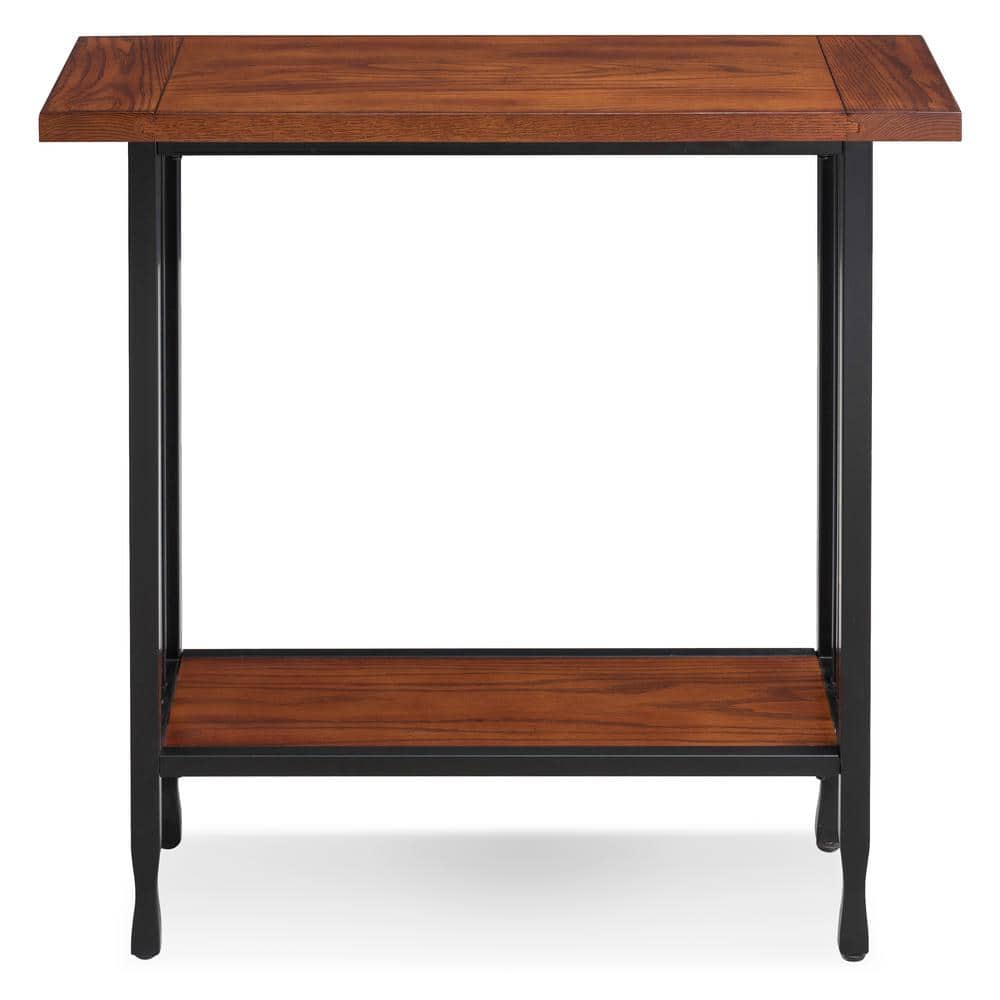 Mission Oak and Black Metal Console Table with Storage