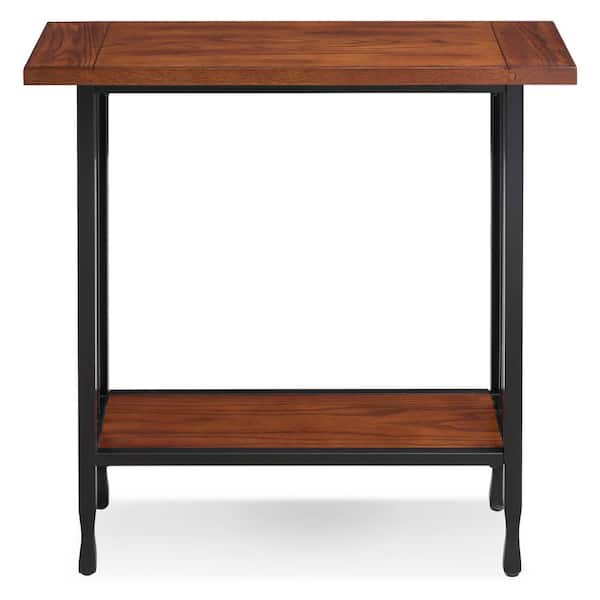 Leick Home Ironcraft 30 in. W x 11 in. D Mission Oak and Matte Black Rectangle Wood Console Table with Shelf