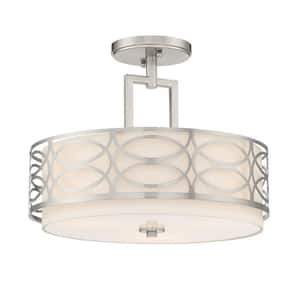 Sienna 14.5 in 60-Watt 3-Light Brushed Nickel Modern Semi-Flush with White Shade, No Bulb Included