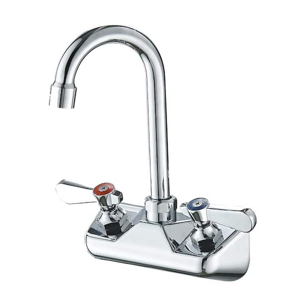 Unbranded Double Handle Wall Mount Standard Kitchen Faucet in Polished Chrome