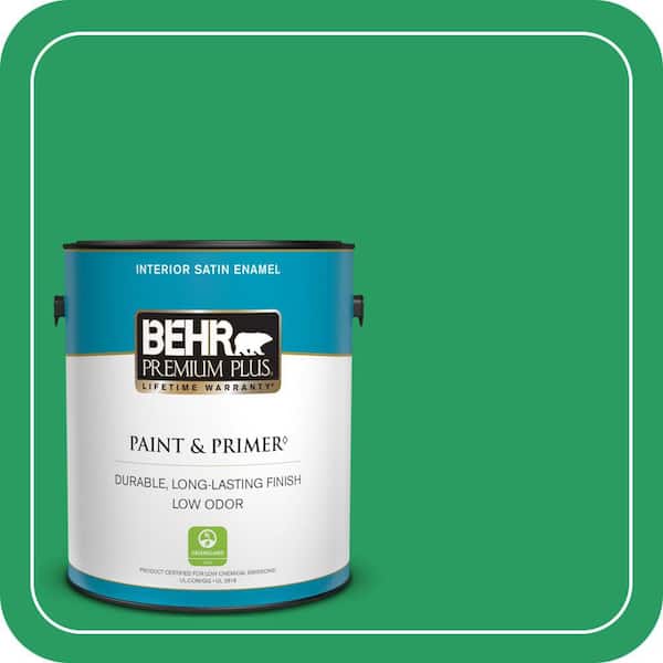 BEHR PREMIUM PLUS 1 gal. #S-G-450 Herbal Tea Satin Enamel Low Odor Interior Paint & Primer