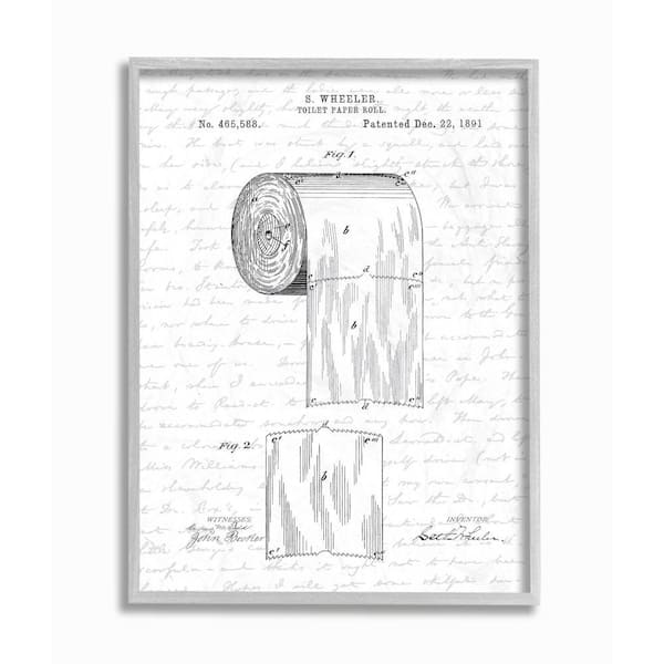 Stupell Industries 11 in. x 14 in. "Toilet Paper Roll Patent Black And White Bathroom Design" by Lettered and Lined