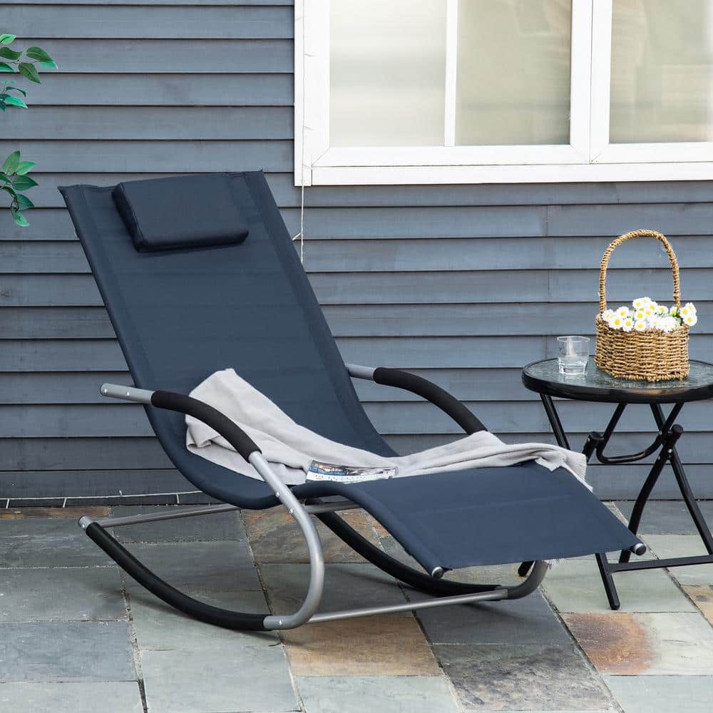 Navy Blue Steel Zero Gravity Rocking Chaise Lounge Chair with Cushions