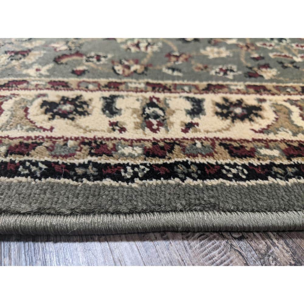 Green Floral 5' Round Synthetic Easy Care Rug
