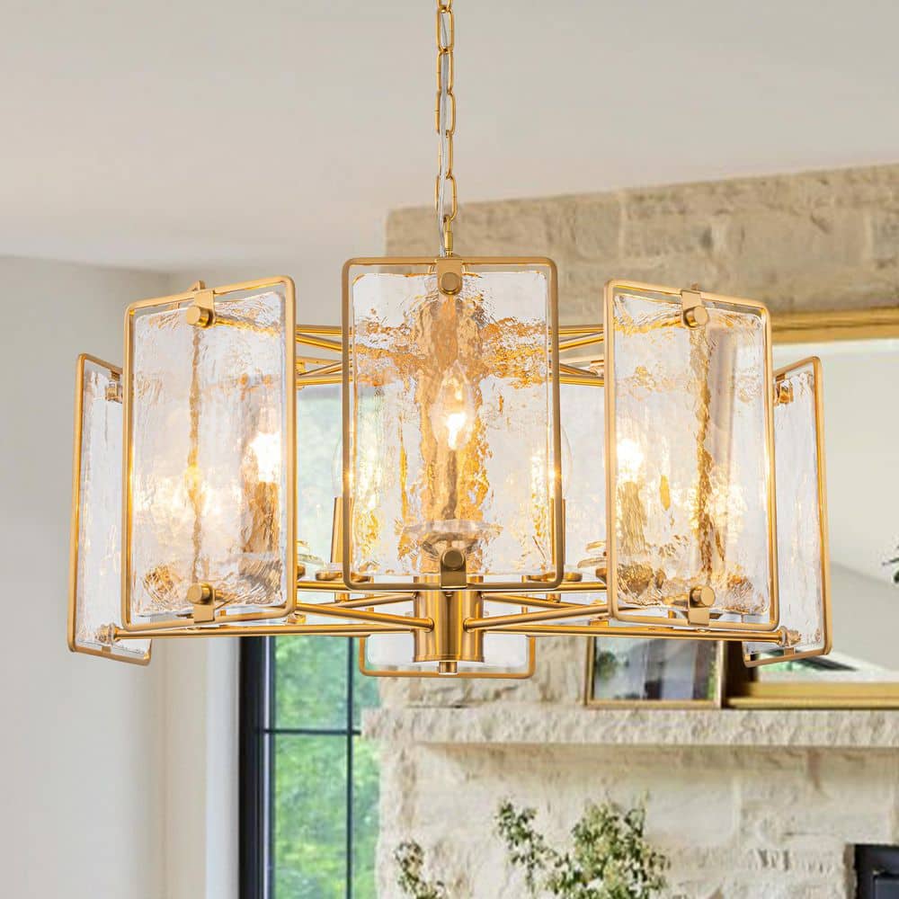 25 in. 10-Light Gold Iron Drum Chandelier with Clear Textured Glass for Dining Room price history on PriceWatchPro