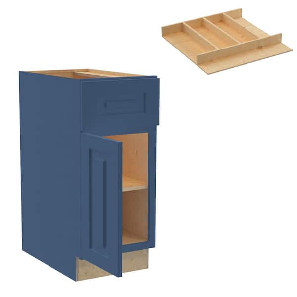Home Decorators Collection Grayson 15 in. W x 24 in. D x 34.5 in. H Assembled Plywood Base Kitchen Cabinet in Mythic Blue with Utility Soft Cls LH