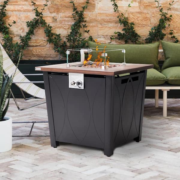Unbranded 28 in. 50,00 BTU Square Metal Outdoor Propane Gas Fire Pit Table with Glass Wind Guard, Waterproof Cover and Lava Rocks
