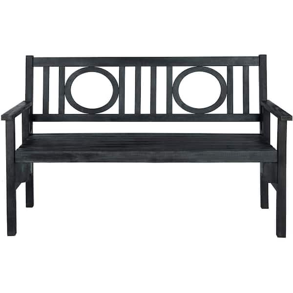 SAFAVIEH Piedmont 48.4 in. 2-Person Dark Slate Gray Acacia Wood Outdoor Bench