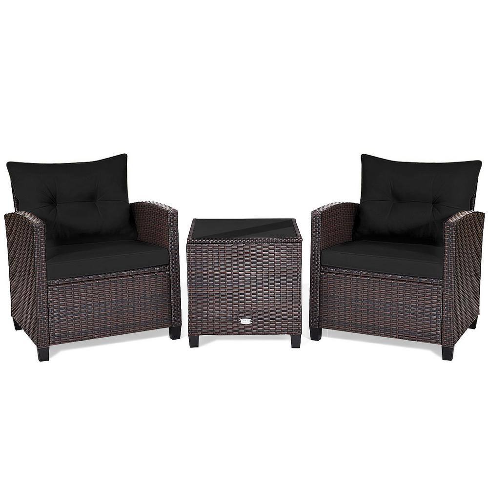 3-Piece Rattan Wicker Patio Conversation Set with Washable Black Cushions price history on PriceWatchPro