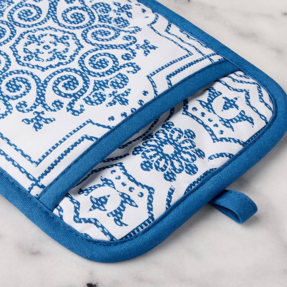 Navy Blue Silicone and Cotton Medallion Pot Holder Set
