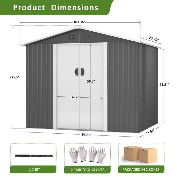 JAXPETY 8.4 ft. W x 6.3 ft. D Outdoor Metal Storage Shed Garden