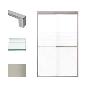 Frederick 47 in. W x 76 in. H Sliding Semi-Frameless Shower Door in Brushed Stainless with Frosted Glass