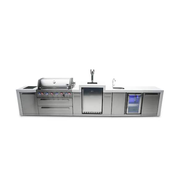 Deluxe Series 6 Burner Outdoor Kitchen + Beverage Center Kegerator Propane Natural Gas Grill Island in Stainless Steel