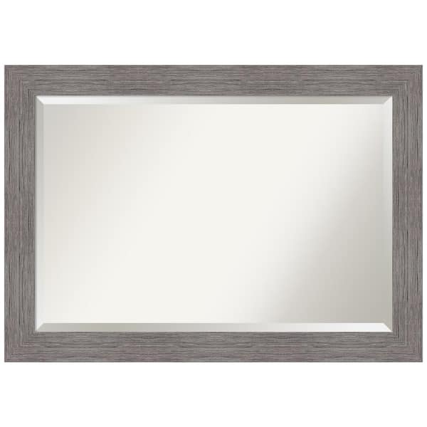 Amanti Art Medium Rectangle Pinstripe Plank Grey Beveled Glass Casual Mirror (29.5 in. H x 41.5 in. W)