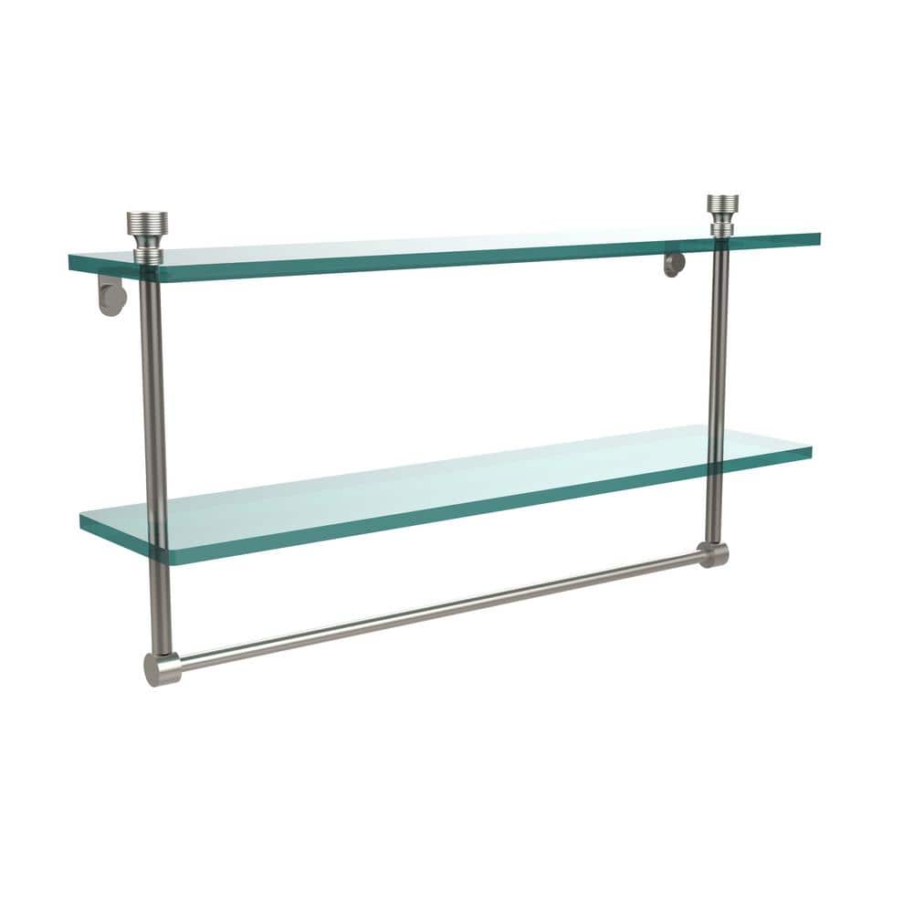 Allied Brass Foxtrot 22 in. L x 12 in. H x in. W 2-Tier Clear Glass  Bathroom Shelf with Towel Bar in Satin Nickel FT-2/22TB-SN The Home Depot
