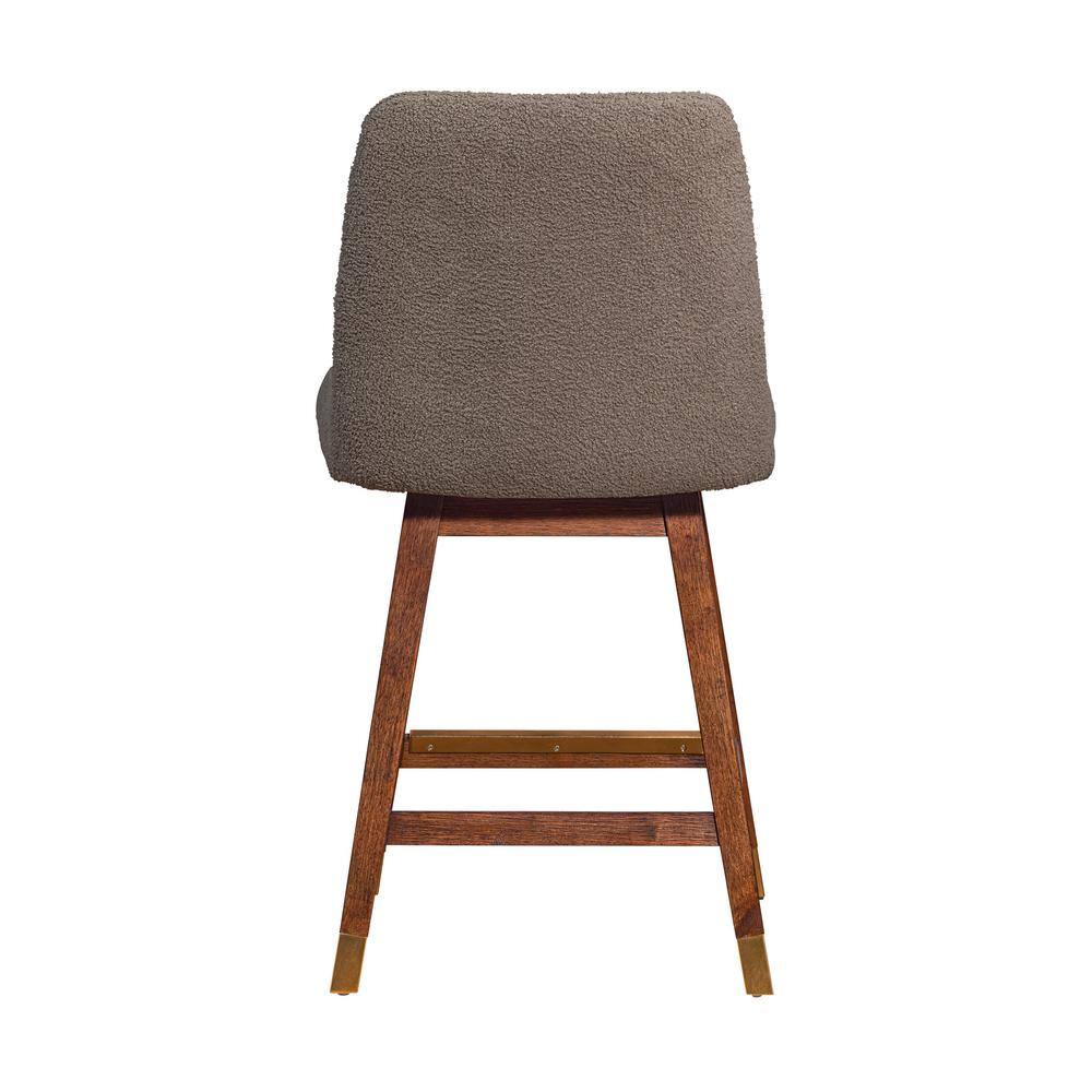 Brown Oak Wood Swivel Counter Stool with Taupe Boucle Fabric